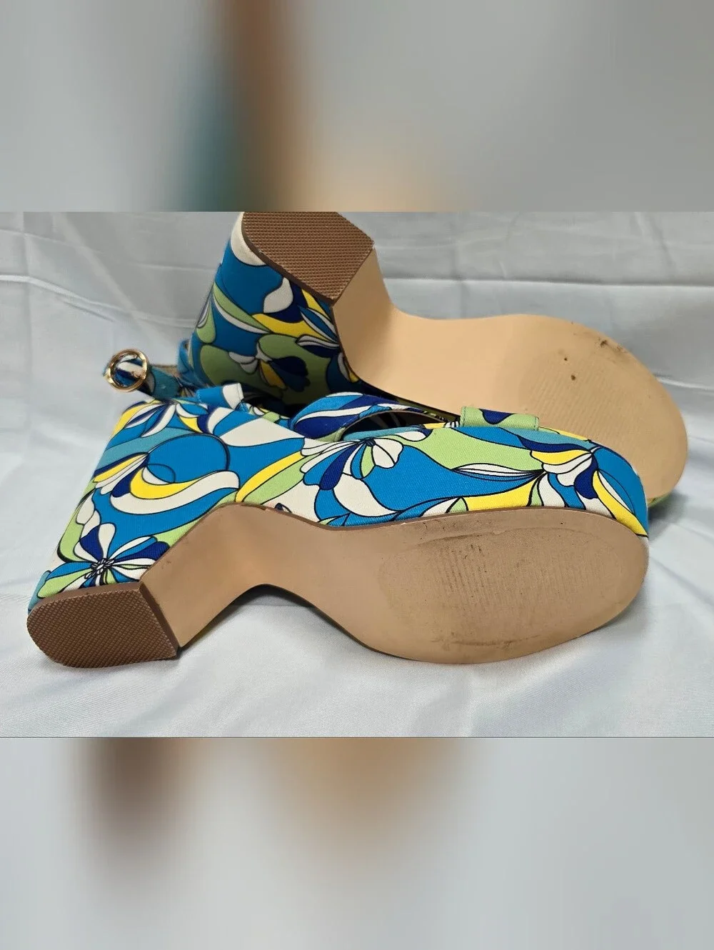 JustFsb Retro Floral Platform Wedge Sandals Blue Green Yellow